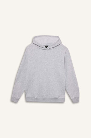 Relax Fit Kapüşonlu Basic Düz Kalın Sweatshirt