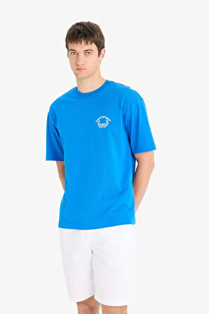 DeFacto %100 Pamuk Boxy Fit Bisiklet Yaka Sırt Baskılı Kısa Kollu Tişört F5880AX25SMBE404