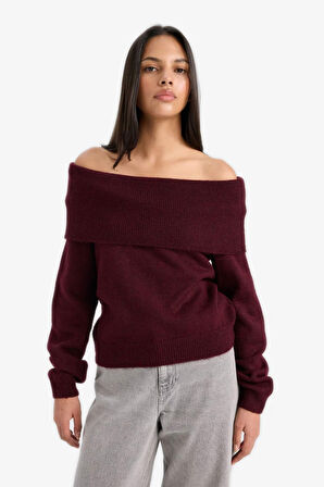 Regular Fit Omuzu Açık Kazak