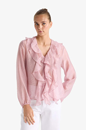 Overshirt Fit Modal Volanlı Uzun Kollu Bluz