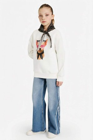 DeFacto Overshirt Fit Baskılı İçi Yumuşak Tüylü Sweatshirt Kız Çocuk G6416A825WNER103