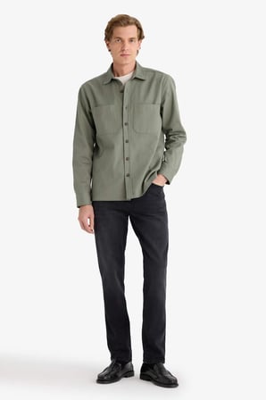 DeFacto Regular Fıt Polo Yaka Gabardin Uzun Kollu Gömlek G5341AX25WNKH430