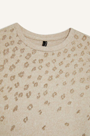 Regular Fit Bisiklet Yaka Yıldız Desenli Uzun Kollu Tişört