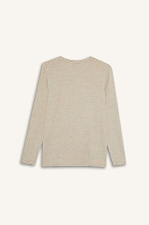 Regular Fit Bisiklet Yaka Yıldız Desenli Uzun Kollu Tişört