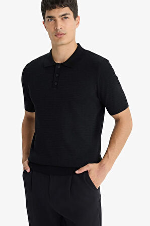 Standart Fit Polo Yaka Triko Kısa Kollu Polo Tişört