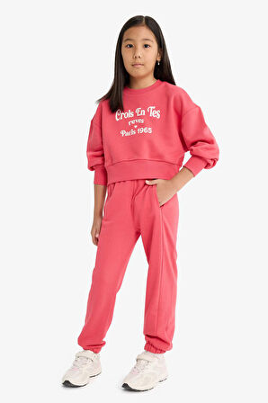 Kız Çocuk 2'li Takım Baskılı Sweatshirt Eşofman Altı