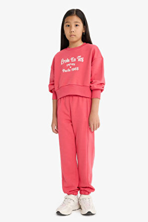 Kız Çocuk 2'li Takım Baskılı Sweatshirt Eşofman Altı