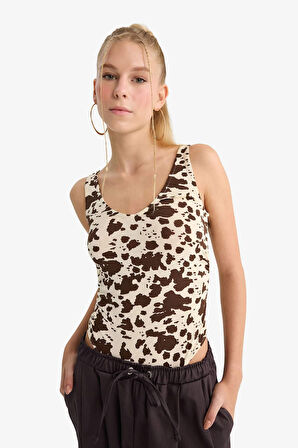 Desenli Askılı Çıtçıtlı Body