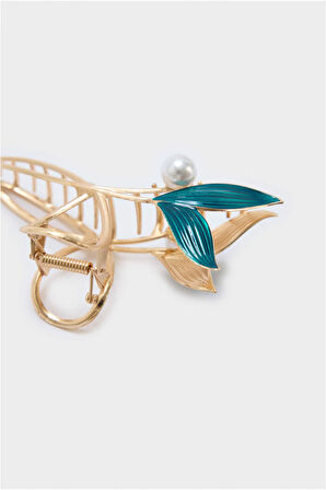 Kadın Mavi ve İnci Detaylı Mandal Toka