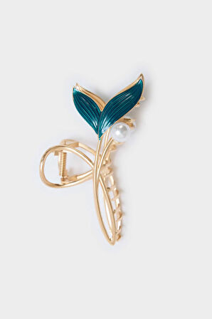 Kadın Mavi ve İnci Detaylı Mandal Toka