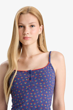 Coool Fitted Meyve Desenli Düğmeli Yaka Atlet