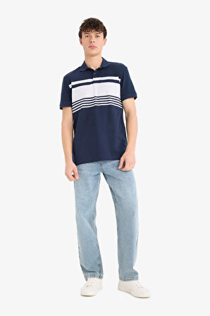 DeFacto %100 Pamuk Regular Fit Polo Yaka Kısa Kollu Çizgili Tişört D7600AX25SPNV135