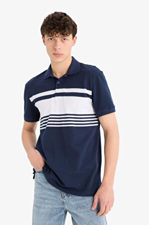 DeFacto %100 Pamuk Regular Fit Polo Yaka Kısa Kollu Çizgili Tişört D7600AX25SPNV135