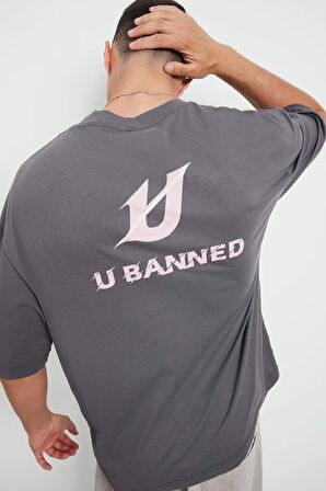 Loose Fit Bisiklet Yaka Sırt Baskılı Kısa Kollu Tişört