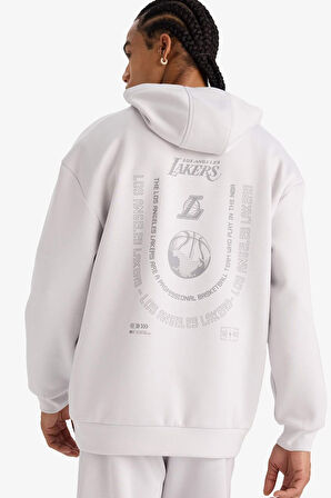 DeFactoFit NBA Los Angeles Lakers Boxy Fit Kapüşonlu Skuba Dalgıç Kumaş Sırt Baskılı Sweatshirt