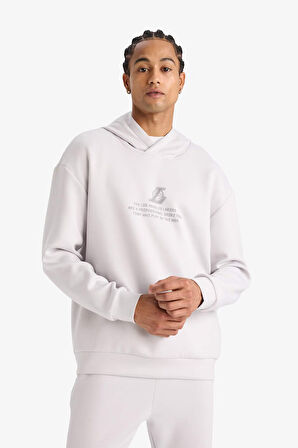 DeFactoFit NBA Los Angeles Lakers Boxy Fit Kapüşonlu Skuba Dalgıç Kumaş Sırt Baskılı Sweatshirt