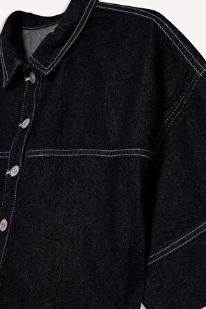 Kız Çocuk Düğmeli Denim Ceket