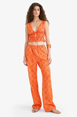 Straight Fit Desenli Üç Cepli Normal Bel Standart Boy Pamuk Pantolon