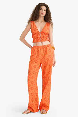 Straight Fit Desenli Üç Cepli Normal Bel Standart Boy Pamuk Pantolon