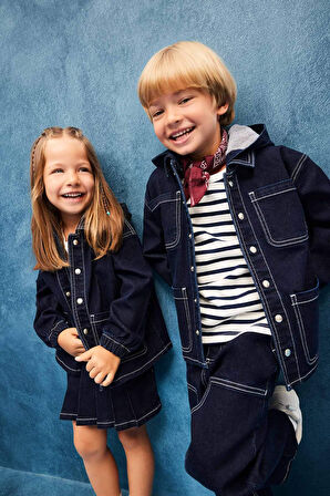 Erkek Bebek Kapüşonlu Düğmeli Denim Ceket