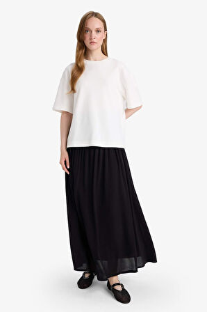 A Kesim Krinkıl Kumaş Siyah Maxi Etek