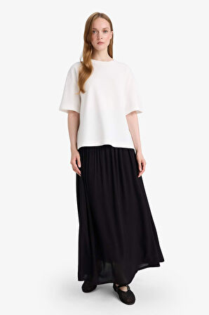 A Kesim Krinkıl Kumaş Siyah Maxi Etek