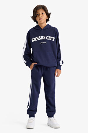 Erkek Çocuk 2'li Takım Kapüşonlu Baskılı Sweatshirt Eşofman Altı