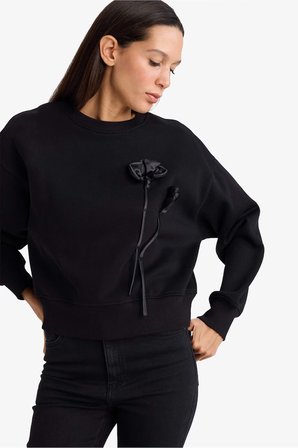 DeFacto Boxy Fit Bisiklet Yaka Aplike Kalın Sweatshirt G7007AX25WNBK81
