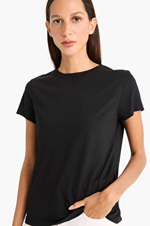 Regular Fit Bisiklet Yaka Basic Düz Kısa Kollu Tişört