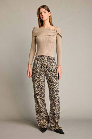 Leopar Desenli Geniş Paça Pantolon