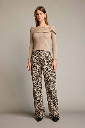 Leopar Desenli Geniş Paça Pantolon