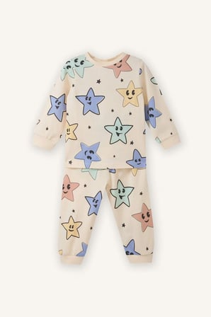 %100 Pamuklu Desenli 2'li Pijama Takımı Erkek Bebek