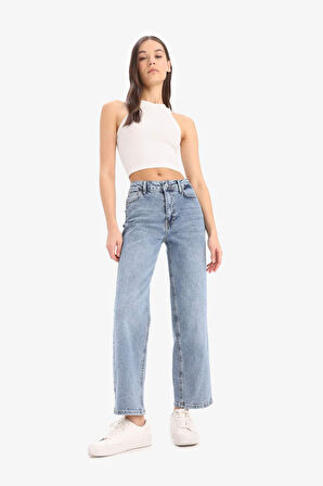 Comfort Straight Yüksek Bel Bilek Boy Jean Yıkamalı Pantolon