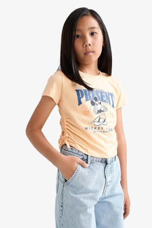Disney Mickey & Minnie Fitted Bisiklet Yaka Kısa Kollu Tişört Kız Çocuk F1097A825AUOG295