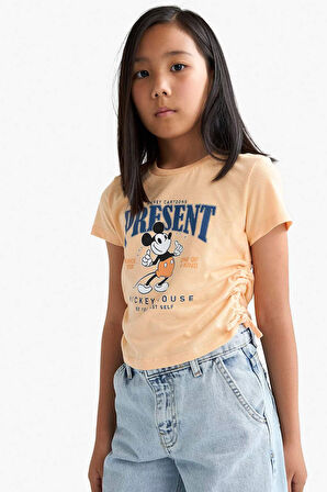 Kız Çocuk Disney Mickey & Minnie Fitted Bisiklet Yaka Kısa Kollu Tişört
