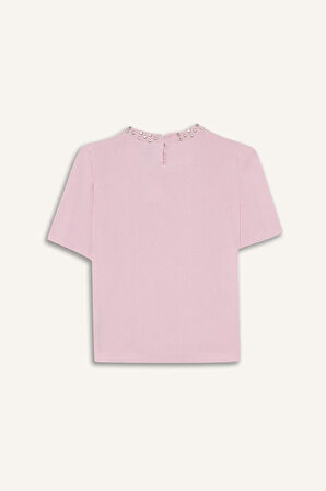 Regular Fit Bisiklet Yaka İşlemeli Krep Kazak