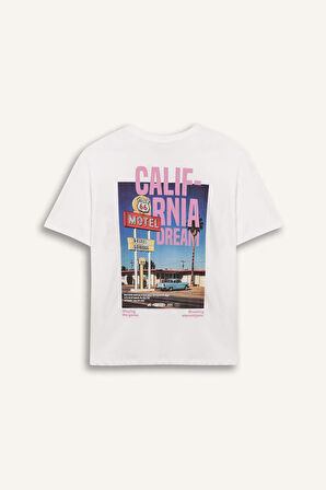 Coool Oversize Geniş Kalıp Bisiklet Yaka Baskılı Kısa Kollu Tişört