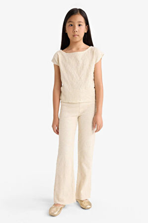 Kız Çocuk 2'li Takım Brode Kısa Kollu Tişört Pantolon