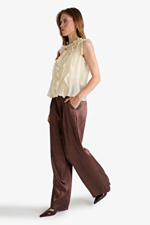Wide Leg Geniş Paça Bilek Boy Saten Pantolon