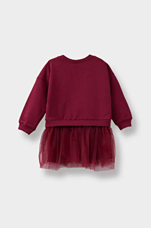 Kız Bebek Baskılı Uzun Kollu Tül Elbise