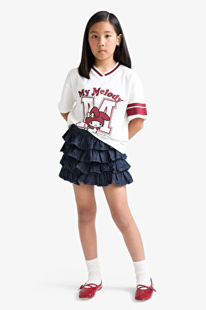 Kız Çocuk Hello Kitty Oversize Geniş Kalıp V Yaka Kısa Kollu Tişört