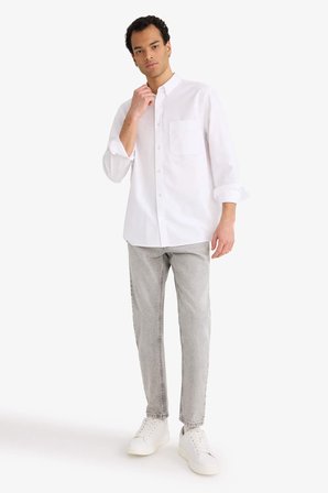 DeFacto %100 Pamuk Regular Fit Polo Yaka Oxford Basic Uzun Kollu Gömlek A8028AX26SPWT34