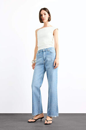 Baggy Fit Yüksek Bel Düz Paça Jean Pantolon