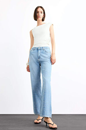 Baggy Fit Yüksek Bel Düz Paça Jean Pantolon