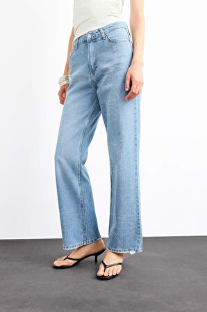 Baggy Fit Yüksek Bel Düz Paça Jean Pantolon