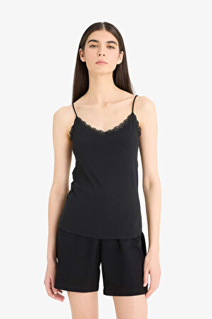 	Fall in Love Dantel Detaylı İnce Askılı Pamuklu İç Atlet