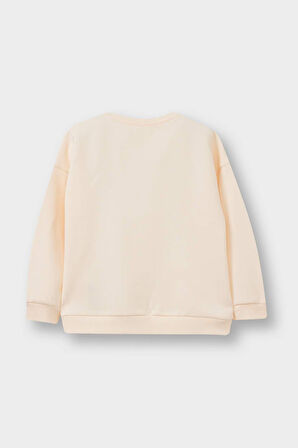 Kız Bebek Bisiklet Yaka Baskılı İçi Yumuşak Tüylü 2'li Sweatshirt 