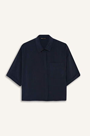 Loose Fit Gömlek Yaka Modal Kısa Kollu Gömlek