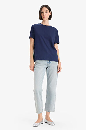 Regular Fit Bisiklet Yaka Basic Düz Penye Kısa Kollu Tişört