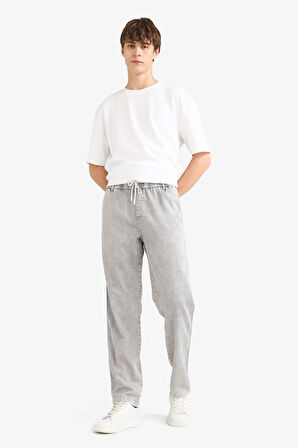 Wide Leg Geniş Paça Beli Bağcıklı Jean Kar Yıkamalı Pantolon